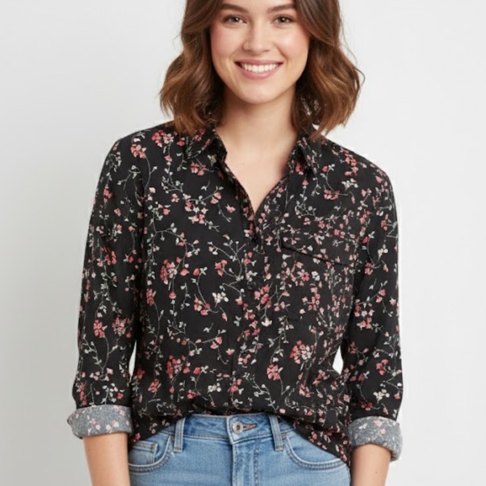 Ralph Lauren Black and Pink Floral Button Down Shirt
